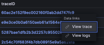 테이블에서 트레이스 링크